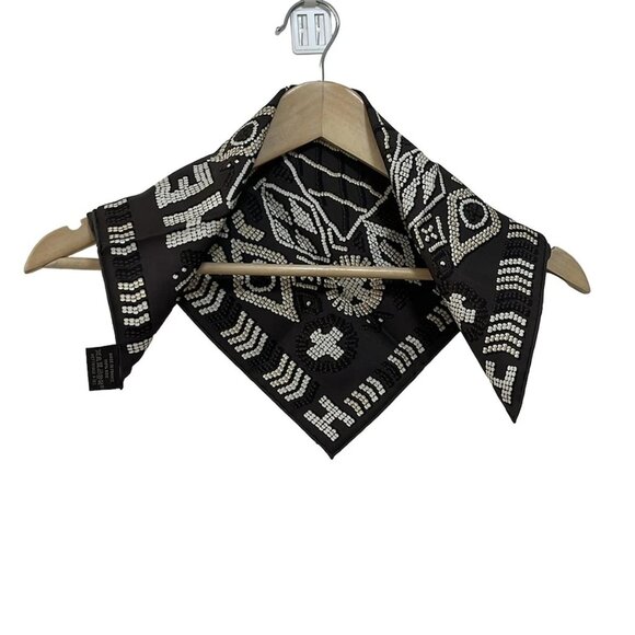 HERMES Petit Carre - Dark Brown Cream Scarf 299-072525 - Picture 1 of 6